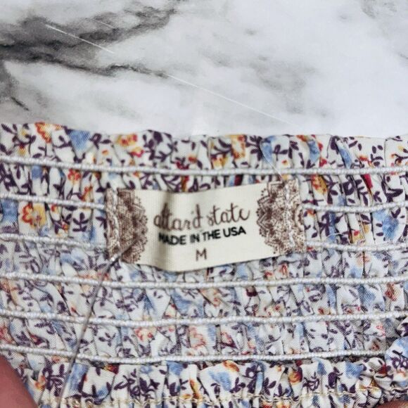 NWT Altar’d State Smocked Top Puff Sleeves White Women M Boho Cottagecore Floral - Picture 4 of 5